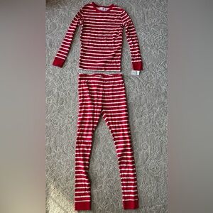 New Red and White Striped Kids Long Sleeve and Pants Pajamas, Size 12